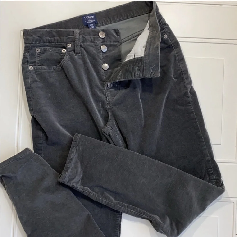 J. Crew 9” High Rise Skinny Button Fly Corduroy Gray Jeans Size 28